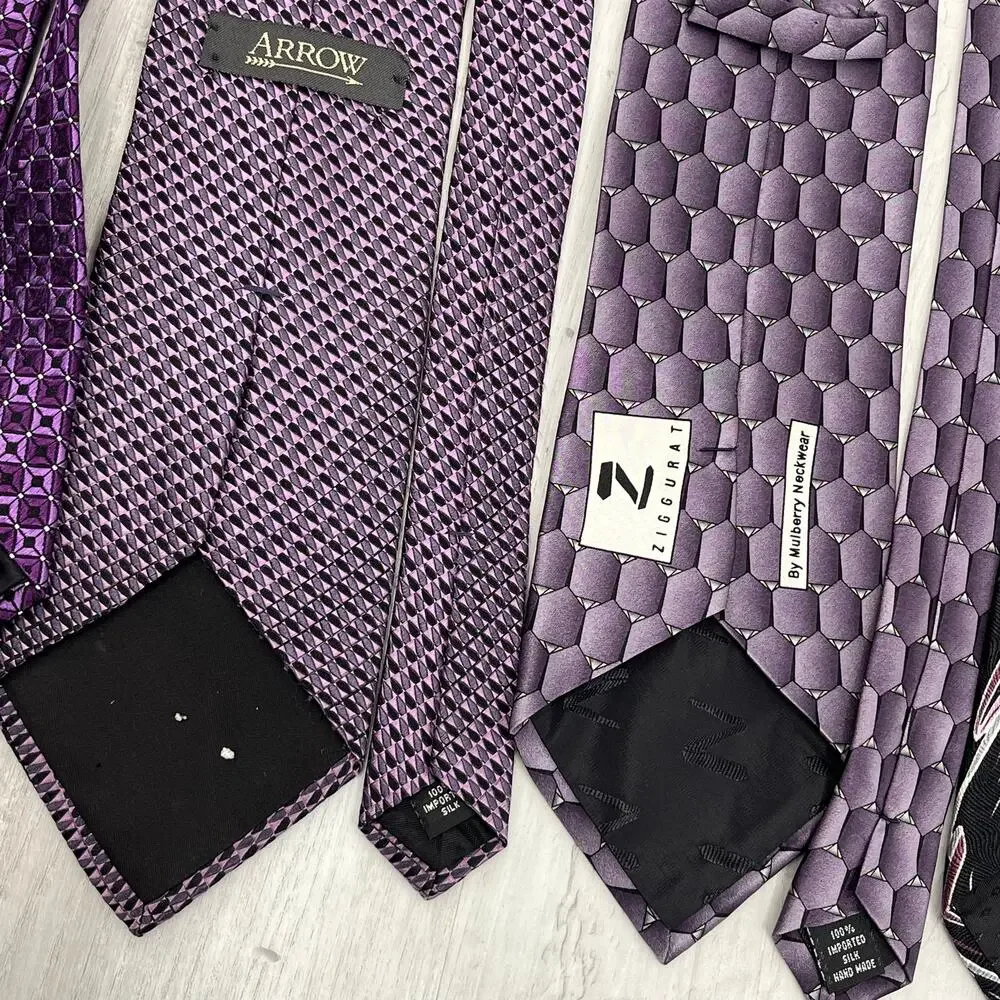 5pc Silk Tie Bundle Purple Vintage Modern Neckwear Professional Crafts Business